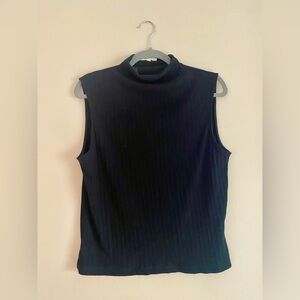 Sleeveless Mock Neck Ribbed Top - Black